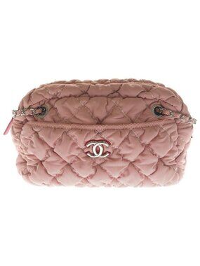 Chanel Bubble Quilt Chain Shoulder Bag Border Red Nylon Silver